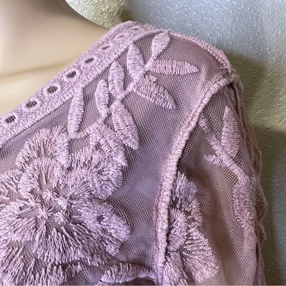 Jodifl Boho Hippie Blush Pink Dress Embroidered Sheer Mesh Over Lining Sz M/L